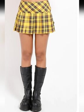 Tripp NYC Mini Skirt Medium Yellow Plaid Pleated Grunge Revival Goth Streetwear